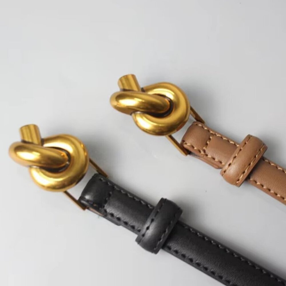 NWT 100% Genuine Leather Knot Buckle Khaki Waist Belt - Picture 3 of 6
